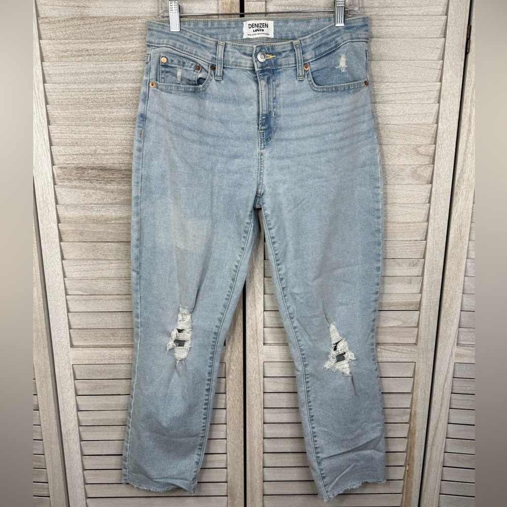DENIZEN (LEVI'S) Mid Rise Boyfriend Distressed Stretch Jeans Light Wash-10/30